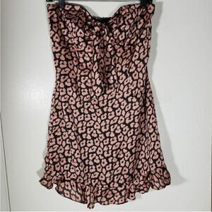 Lulu's Leopard Y2K 90s Satin Strapless Mini Dress Size M